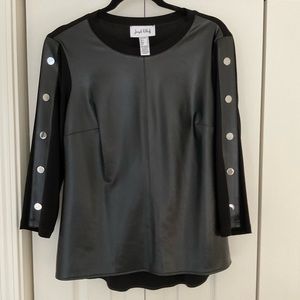 Black faux leather top by Joseph Ribcoff